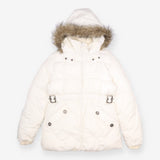 Indigo Collection White Padded Coat Faux Fur Hood