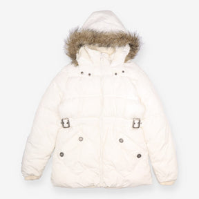 Indigo Collection White Padded Coat Faux Fur Hood