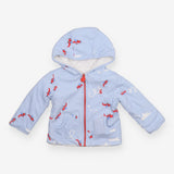 Reversible hoodie zip white fleece and blue plane