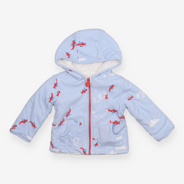 Reversible hoodie zip white fleece and blue plane