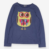 Tee blue applique owl LS