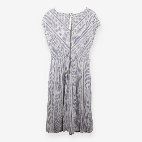 Grey White Chevron Print Midi Dress Smart Casual S
