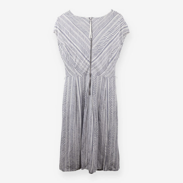Grey White Chevron Print Midi Dress Smart Casual S