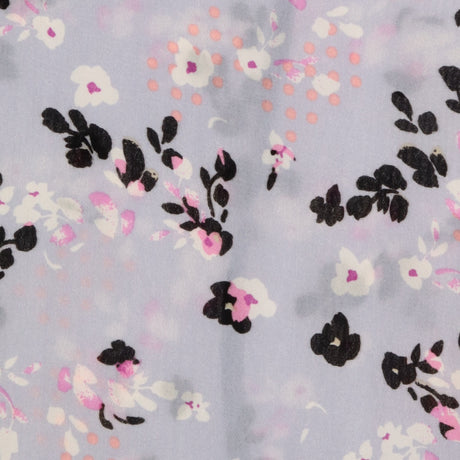 Blue Grey Floral Viscose Midi Tea Dress Short Slee
