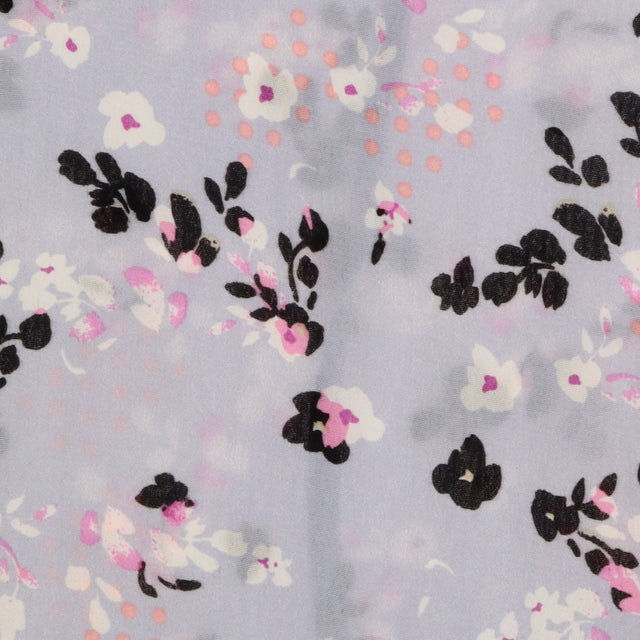 Blue Grey Floral Viscose Midi Tea Dress Short Slee