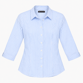 Shirt Light Blue White Stripe 3 4 Sleeve Button Do