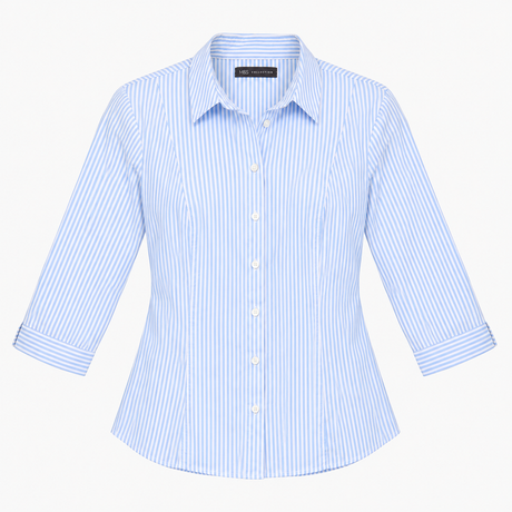 Shirt Light Blue White Stripe 3 4 Sleeve Button Do