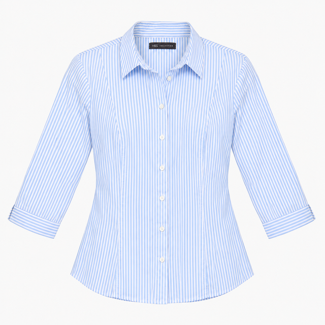 Shirt Light Blue White Stripe 3 4 Sleeve Button Do
