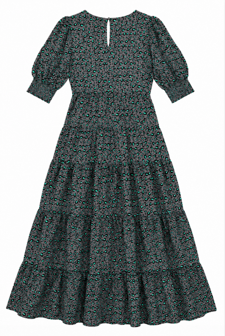 Midi and Tiered Dress Grey Teal Animal Print Tiere