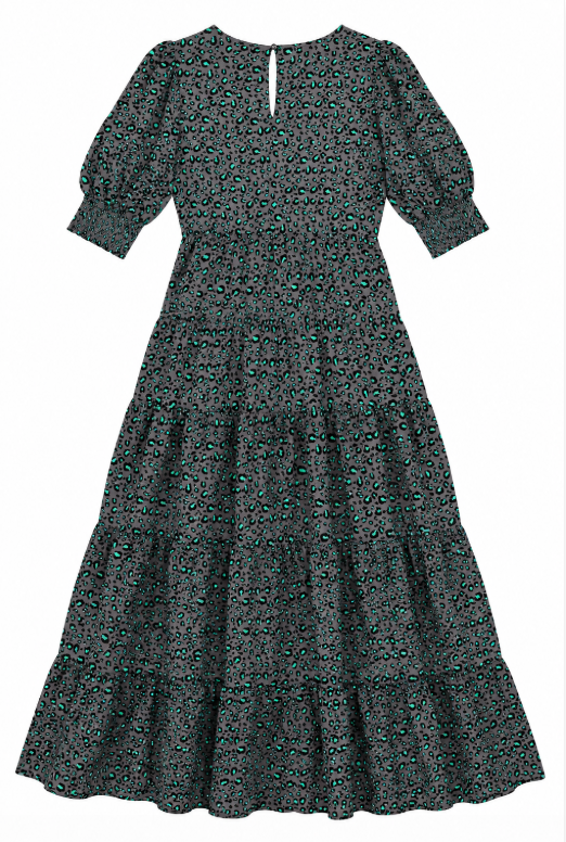 Midi and Tiered Dress Grey Teal Animal Print Tiere