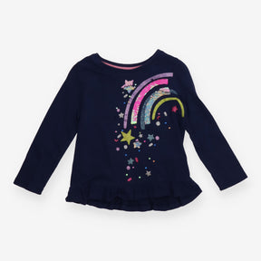 T-shirt long sleeved navy sequins rainbow and star