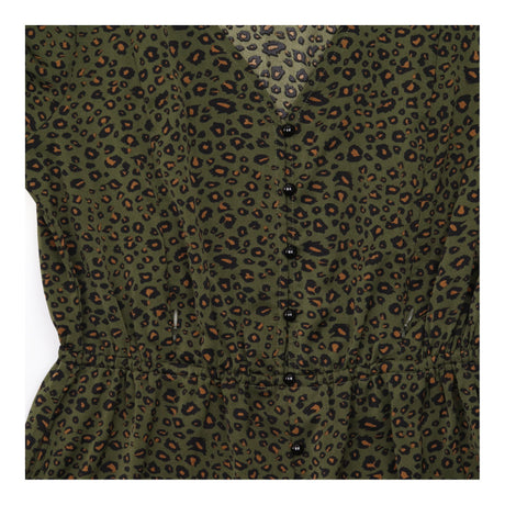 Khaki Green Black Leopard Animal Print V Neck Butt