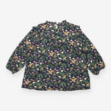 Floral Ruffle High Neck Cotton Top Navy Blue Padbu