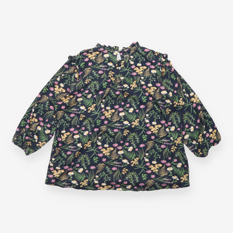 Floral Ruffle High Neck Cotton Top Navy Blue Padbu