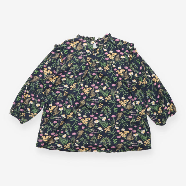 Floral Ruffle High Neck Cotton Top Navy Blue Padbu