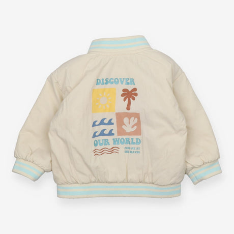 Padded Cream Bomber Jacket Coat 