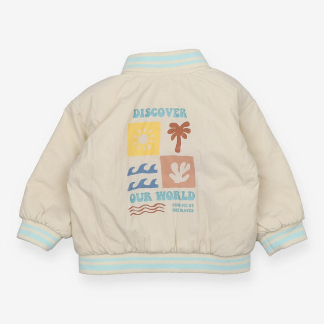Padded Cream Bomber Jacket Coat 