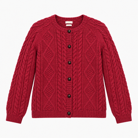 Cardigan Cable Knit Pure New Wool Pink