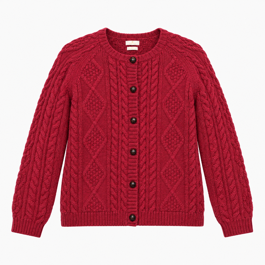 Cardigan Cable Knit Pure New Wool Pink