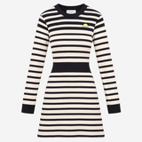 Mini Dress Navy Cream Stripe Cotton Long Sleeve