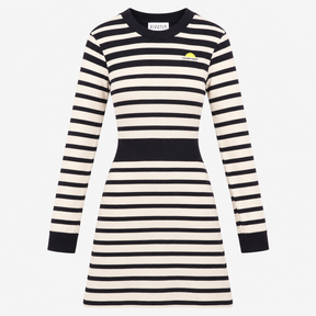 Mini Dress Navy Cream Stripe Cotton Long Sleeve