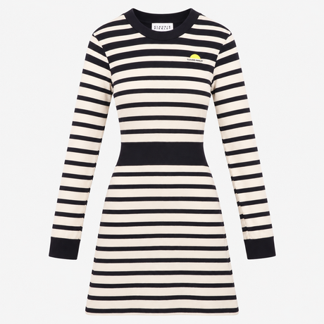 Mini Dress Navy Cream Stripe Cotton Long Sleeve