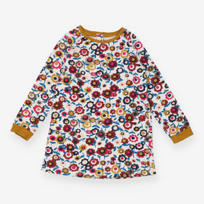 Sweatshirt tunic white flowers mustard edging