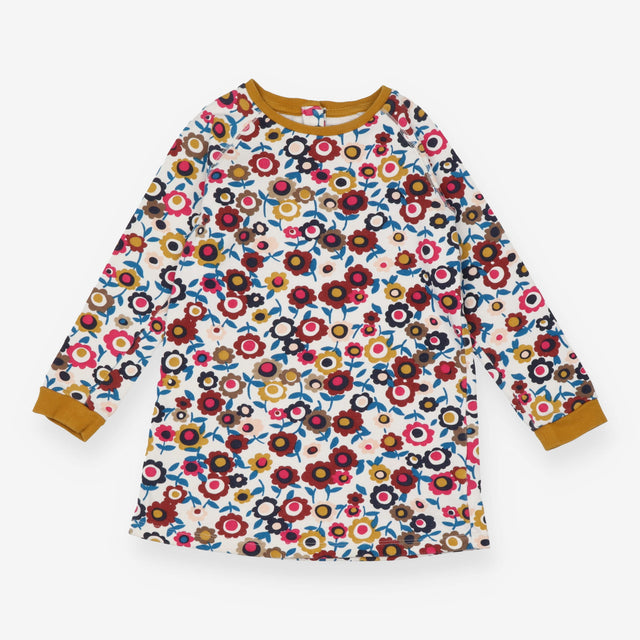 Sweatshirt tunic white flowers mustard edging