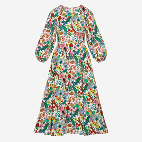 Dress Ivory Multicolour Floral Animal Print Long S