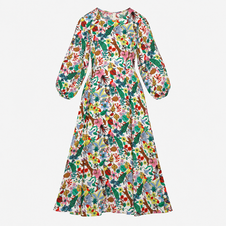Dress Ivory Multicolour Floral Animal Print Long S