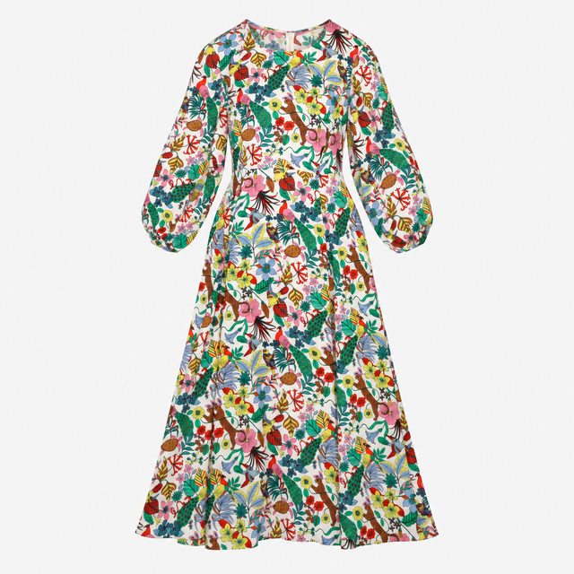 Dress Ivory Multicolour Floral Animal Print Long S