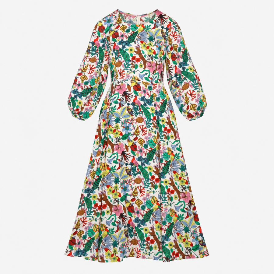 Dress Ivory Multicolour Floral Animal Print Long S