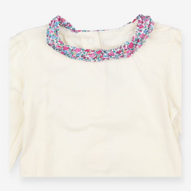 Cream LS bodysuit with floral collar