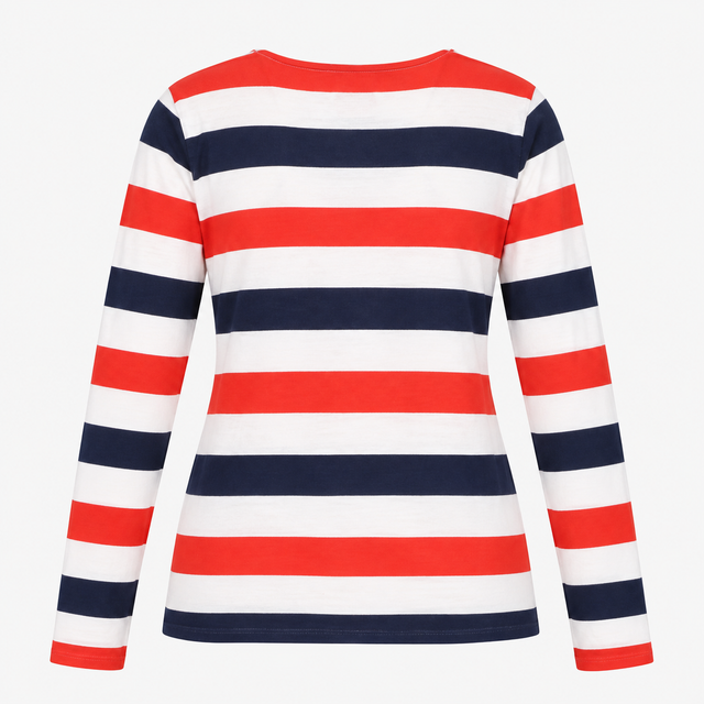 Top Striped Red Navy White Cotton Long Sleeve