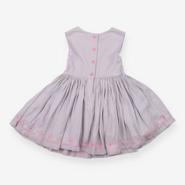 Dress grey pink embroidered collar