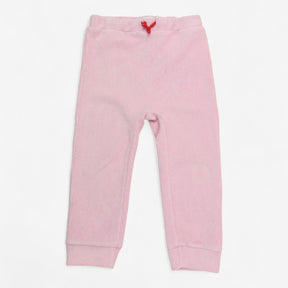 Joggers Pink Ribbed Velour with Red Tie Waist