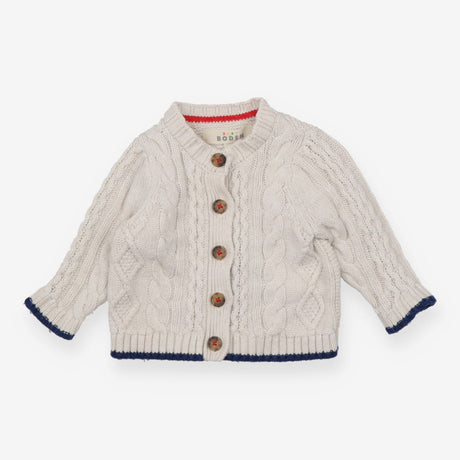 Cardigan cream cable blue edging 