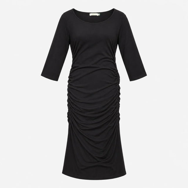 Black EcoVero Viscose Stretch Side Ruched Long Sle
