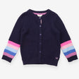 Cardigan Navy with Multicoloured Striped Sleeves