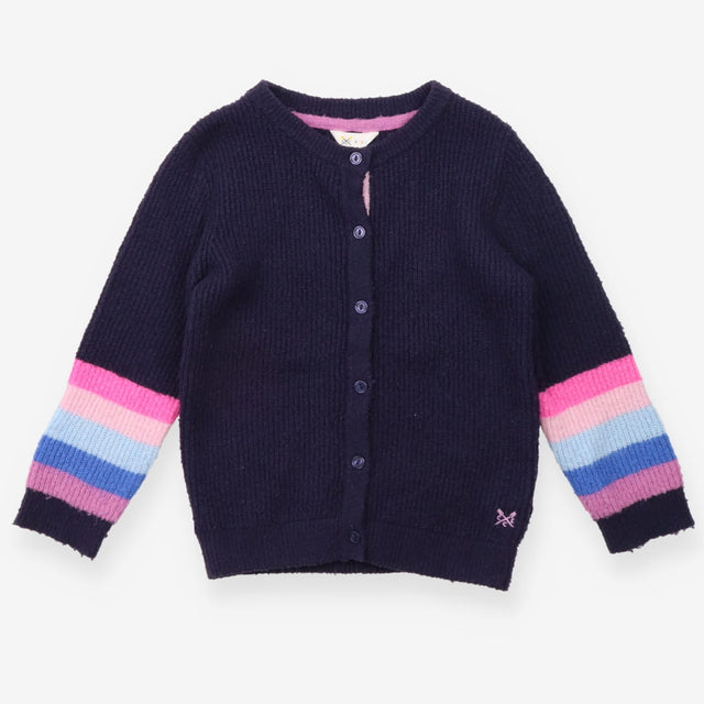 Cardigan Navy with Multicoloured Striped Sleeves