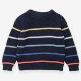Sweater blue waffle knit thin colour stripes