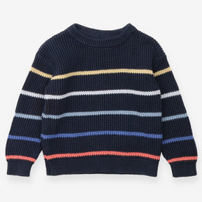 Sweater blue waffle knit thin colour stripes