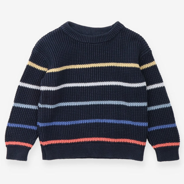Sweater blue waffle knit thin colour stripes