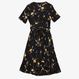 FatFace Black Ditsy Floral Wrap Short Sleeve Midi 