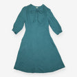 Midi Dress Teal Blue Embroidered Tie Neck Long Sle