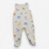 Dungarees with feet beige jungle animals
