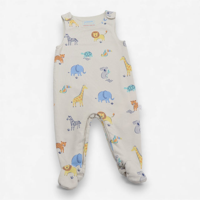 Dungarees with feet beige jungle animals