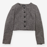Grey Wool Blend Cropped Tweed Jacket