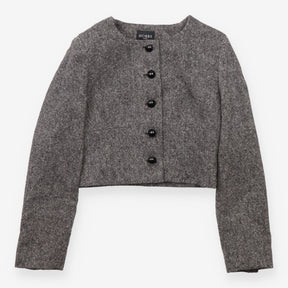 Grey Wool Blend Cropped Tweed Jacket