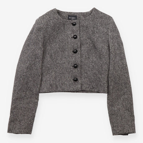 Grey Wool Blend Cropped Tweed Jacket